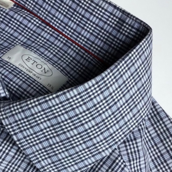 ETON  contemporary grey & blue checkered cotton shirt Sz 15.5 /39 made in Europe - Picture 9 of 9